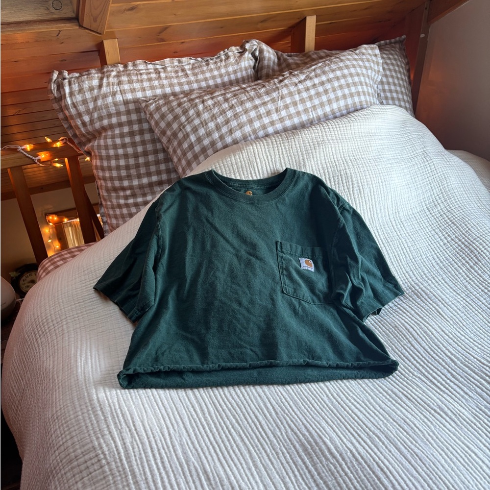 Carhartt Forest Green Cropped Tee with Pocket and Logo